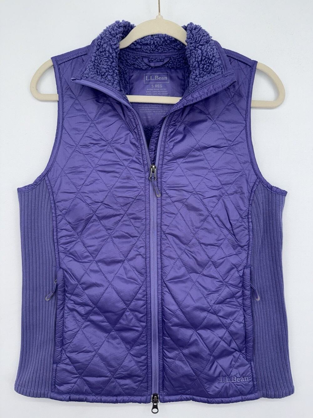 LL Bean Quilted Vest Purple Outdoor Polyester Pockets Hiking Camp Women’s Small